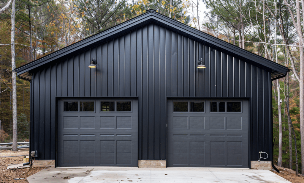 A complete all black metal building package, ready-to-assemble steel garage kit in Manitoba