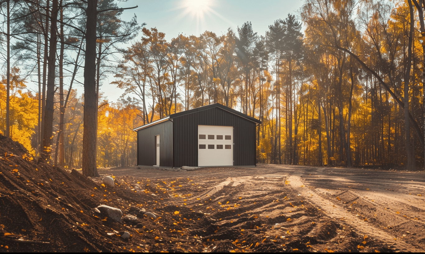 Ontario sleek steel garage kit with white accents, modern design for residential use.