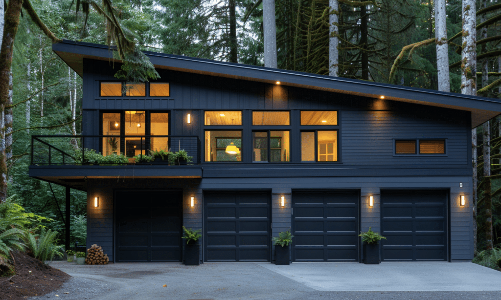 Striking modern garage in Alberta with sleek grey finish and contemporary design